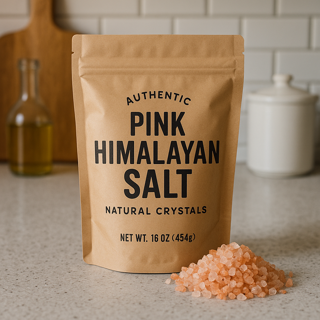 Authentic pink Himalayan salt package