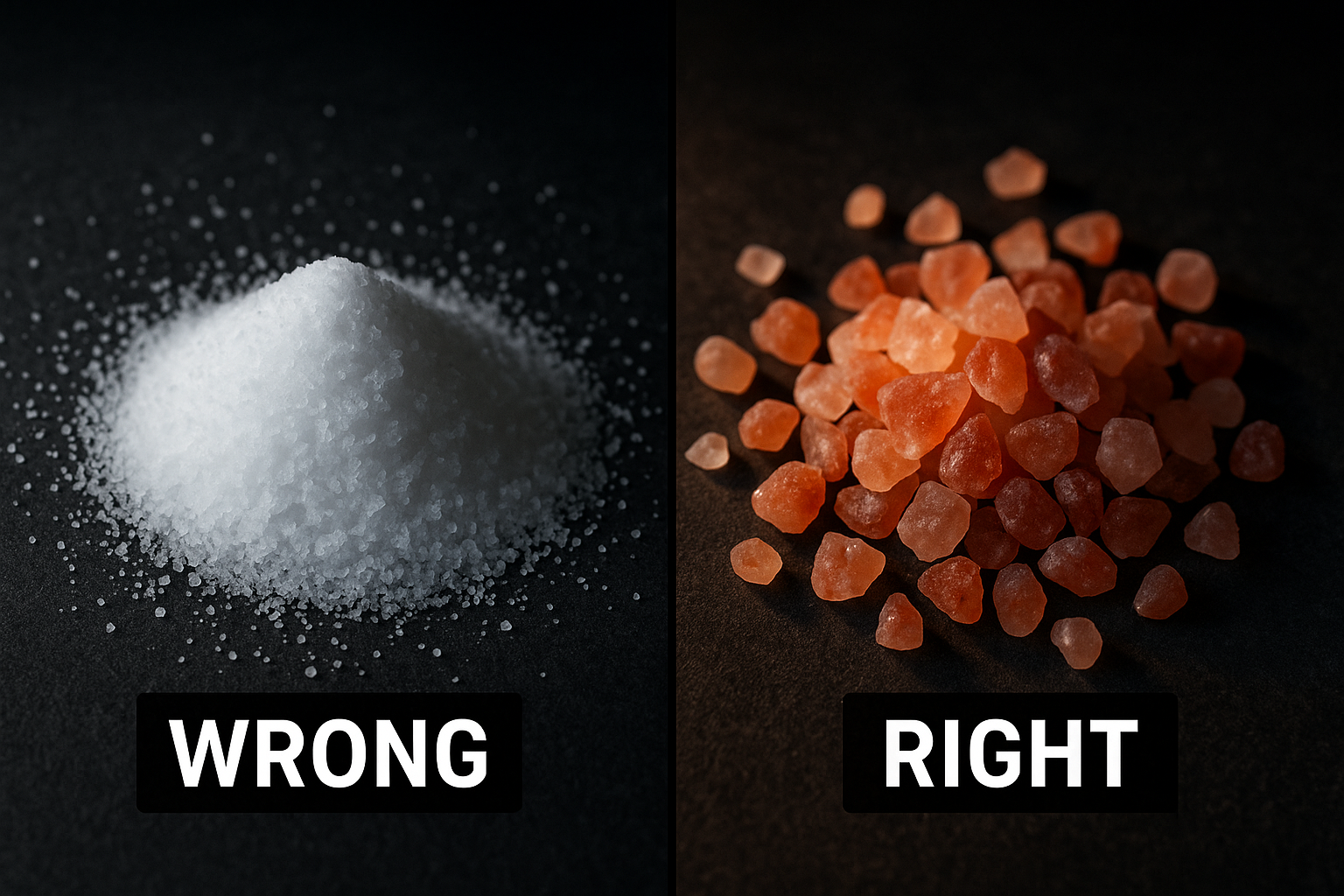 Comparison between regular salt and pink Himalayan salt